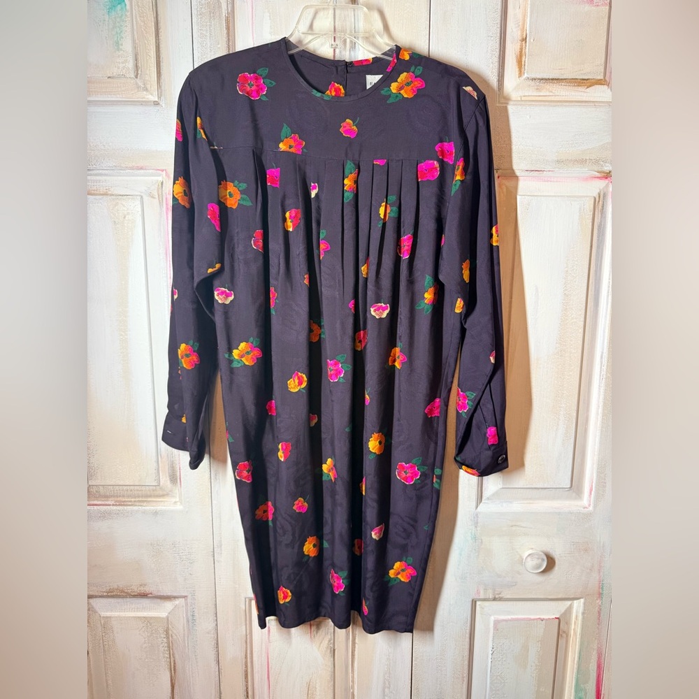 Vintage black Emanuel Ungaro Black Dress with Colorful Floral Design